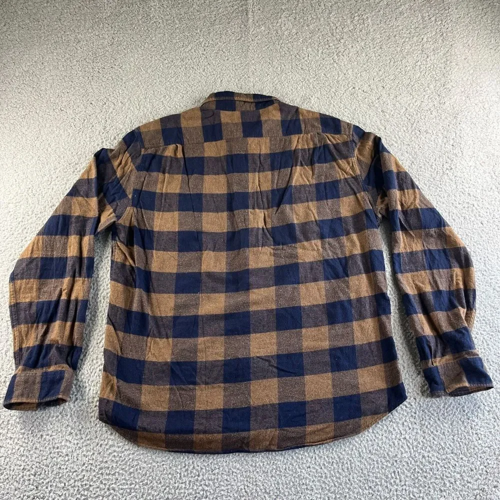 J. Crew Shirt Mens Extra Large Blue Brown‎ Check Flannel Button Up Midweight